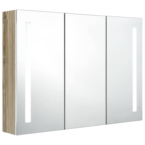 LED Bad Spiegelschrank Weiß Eichenoptik 89 cm
