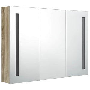 LED Bad Spiegelschrank Weiß Eichenoptik 89 cm