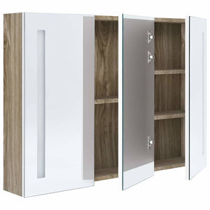 LED Bad Spiegelschrank Weiß Eichenoptik 89 cm