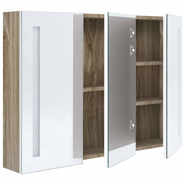 LED Bad Spiegelschrank Weiß Eichenoptik 89 cm