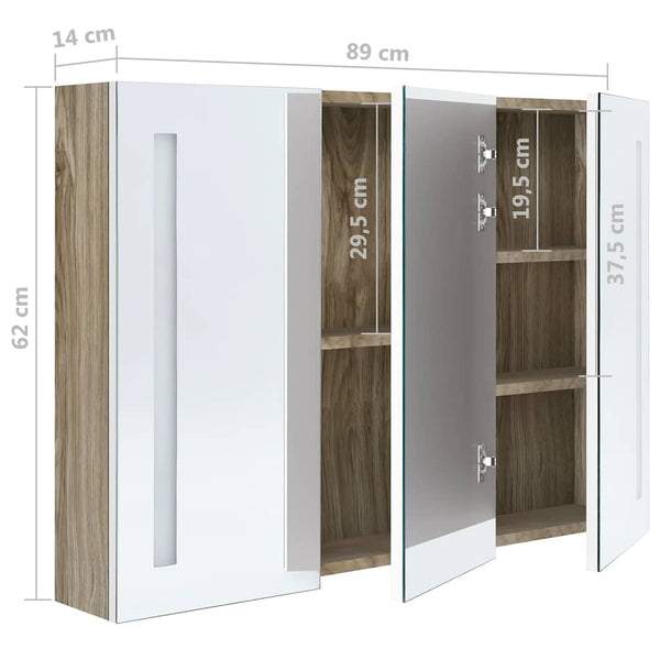 LED Bad Spiegelschrank Weiß Eichenoptik 89 cm