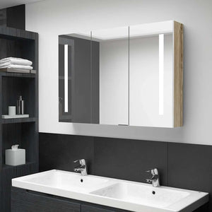 LED Bad Spiegelschrank Weiß Eichenoptik 89 cm