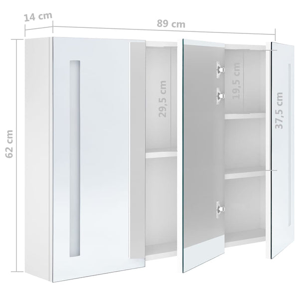 LED Spiegelschrank Bad Glänzend Weiß 89cm