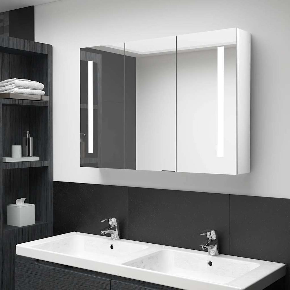 LED Spiegelschrank Bad Glänzend Weiß 89cm