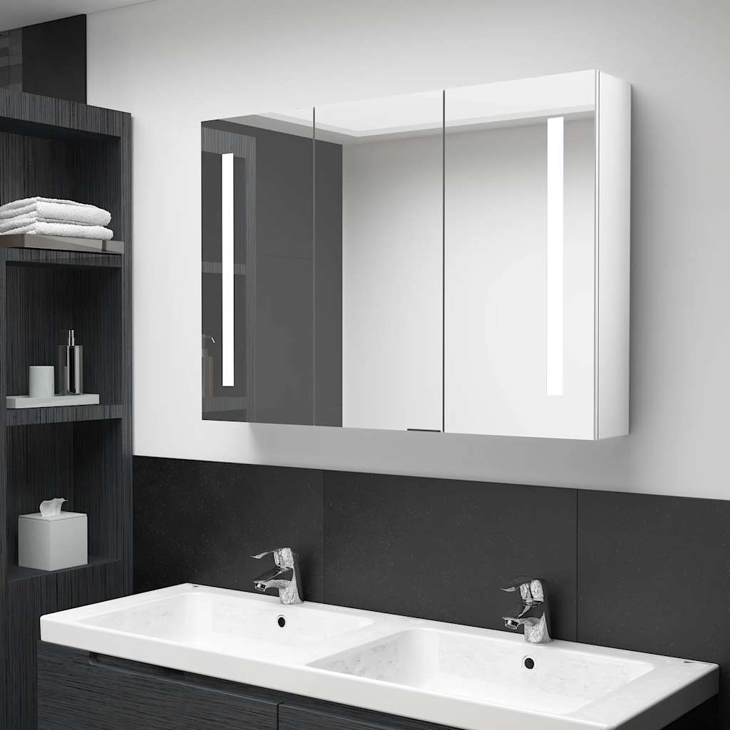 LED Spiegelschrank Bad Glänzend Weiß 89cm