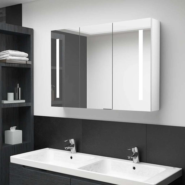 LED Spiegelschrank Bad Glänzend Weiß 89cm