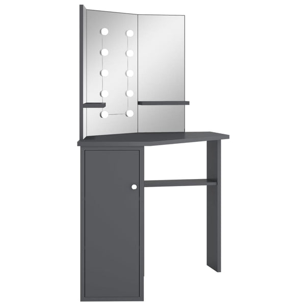 vidaXL Coiffeuse d'angle avec LED Gris 111x54x141,5 cm