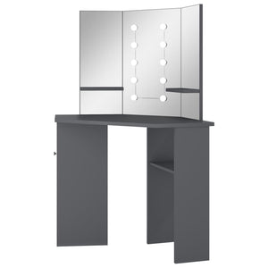 vidaXL Coiffeuse d'angle avec LED Gris 111x54x141,5 cm