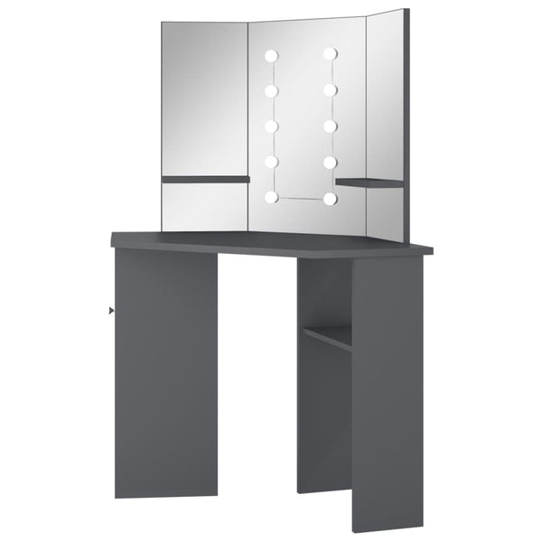 vidaXL Coiffeuse d'angle avec LED Gris 111x54x141,5 cm