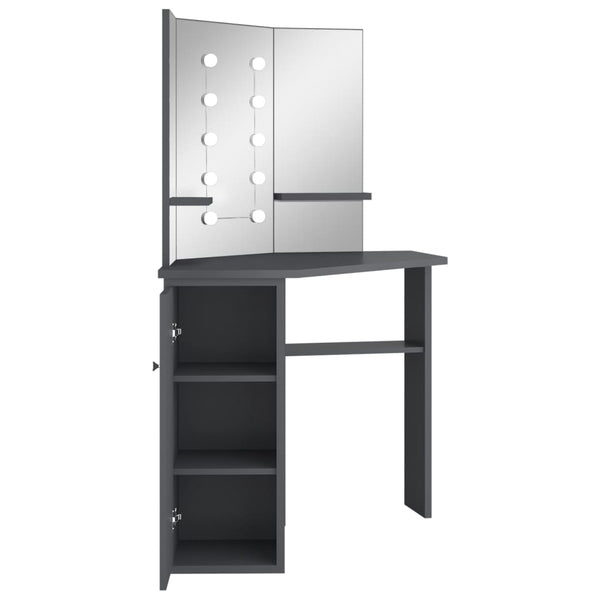 vidaXL Coiffeuse d'angle avec LED Gris 111x54x141,5 cm