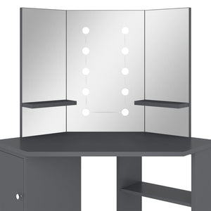 vidaXL Coiffeuse d'angle avec LED Gris 111x54x141,5 cm