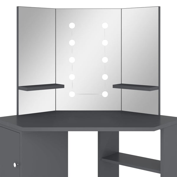 vidaXL Coiffeuse d'angle avec LED Gris 111x54x141,5 cm