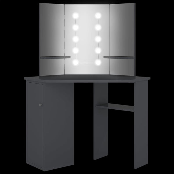 vidaXL Coiffeuse d'angle avec LED Gris 111x54x141,5 cm