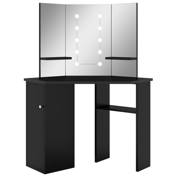 vidaXL Coiffeuse d'angle avec LED Noir 111x54x141,5 cm
