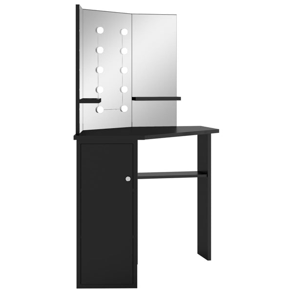 vidaXL Coiffeuse d'angle avec LED Noir 111x54x141,5 cm