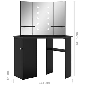 vidaXL Coiffeuse d'angle avec LED Noir 111x54x141,5 cm