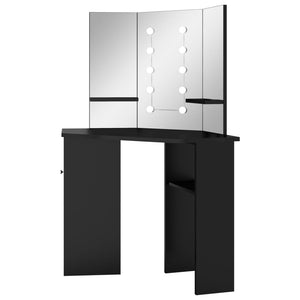 vidaXL Coiffeuse d'angle avec LED Noir 111x54x141,5 cm