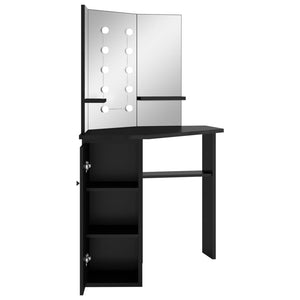 vidaXL Coiffeuse d'angle avec LED Noir 111x54x141,5 cm