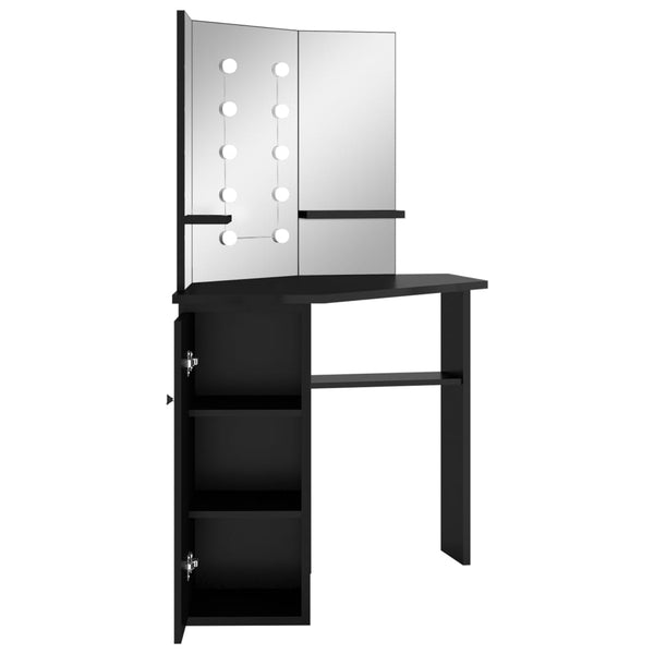 vidaXL Coiffeuse d'angle avec LED Noir 111x54x141,5 cm