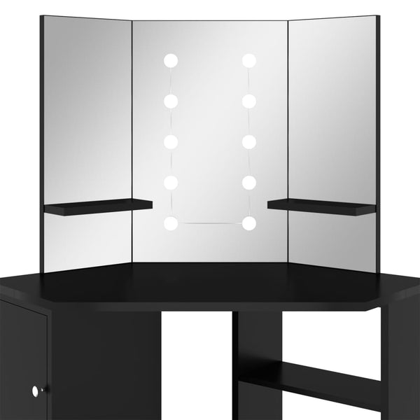 vidaXL Coiffeuse d'angle avec LED Noir 111x54x141,5 cm