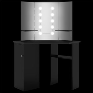 vidaXL Coiffeuse d'angle avec LED Noir 111x54x141,5 cm