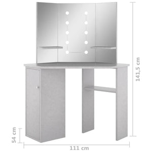 Eck-Schminktisch mit LED-Beleuchtung, Betongrau