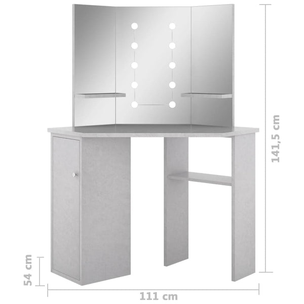 Eck-Schminktisch mit LED-Beleuchtung, Betongrau