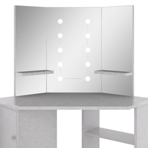 Eck-Schminktisch mit LED-Beleuchtung, Betongrau
