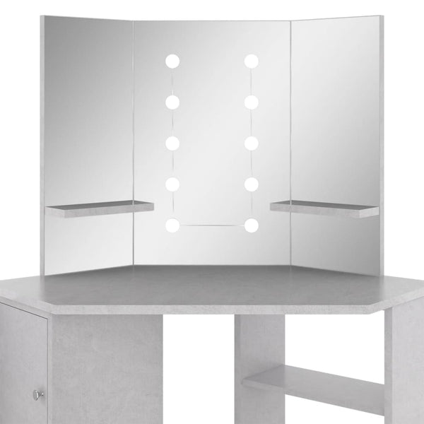 Eck-Schminktisch mit LED-Beleuchtung, Betongrau