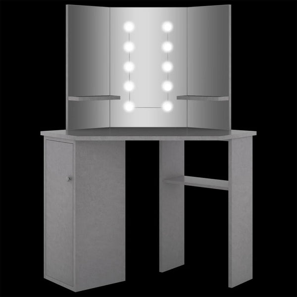 Eck-Schminktisch mit LED-Beleuchtung, Betongrau