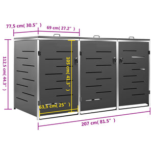 Mülltonnenbox für 3 Tonnen 207x77,5x115 cm Edelstahl