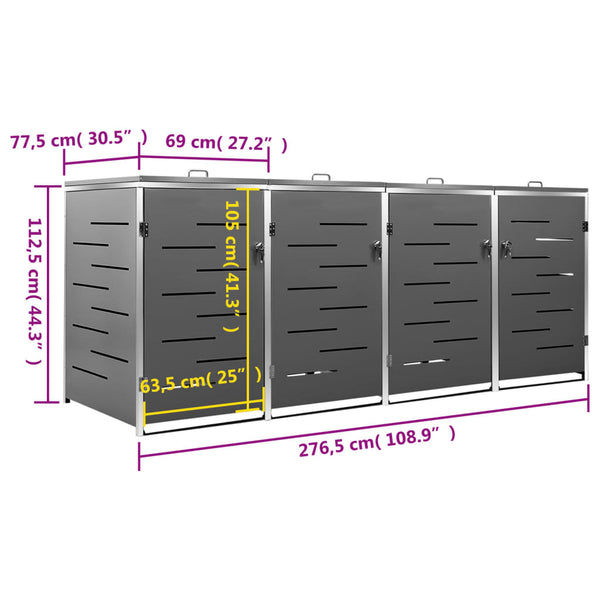 Mülltonnenbox für 4 Tonnen 276,5x77,5x115,5 cm Edelstahl