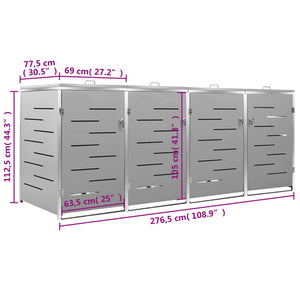 Mülltonnenbox für 4 Tonnen 276,5x77,5x115,5 cm Edelstahl