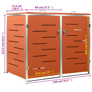 Mülltonnenbox für 2 Tonnen 138x77,5x112,5 cm Edelstahl