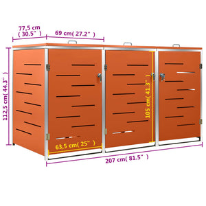 Mülltonnenbox für 3 Tonnen 207x77,5x112,5 cm Edelstahl