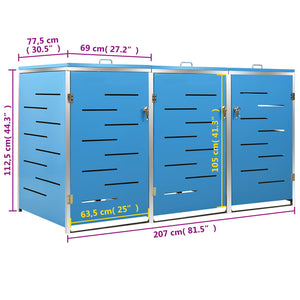 Mülltonnenbox für 3 Tonnen 207x77,5x112,5 cm Edelstahl
