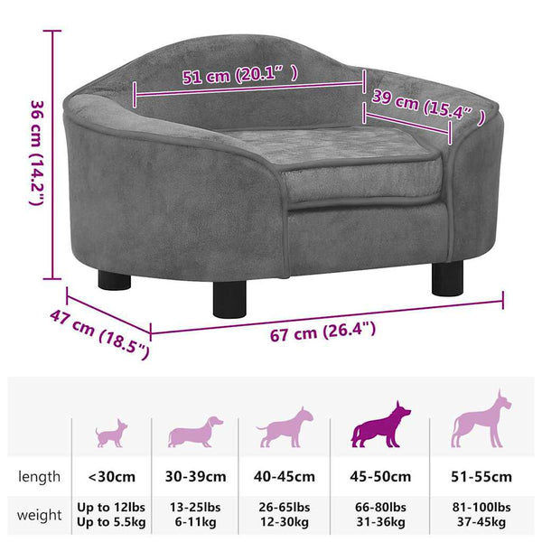 Hundesofa Grau 67x47x36 cm Plüsch