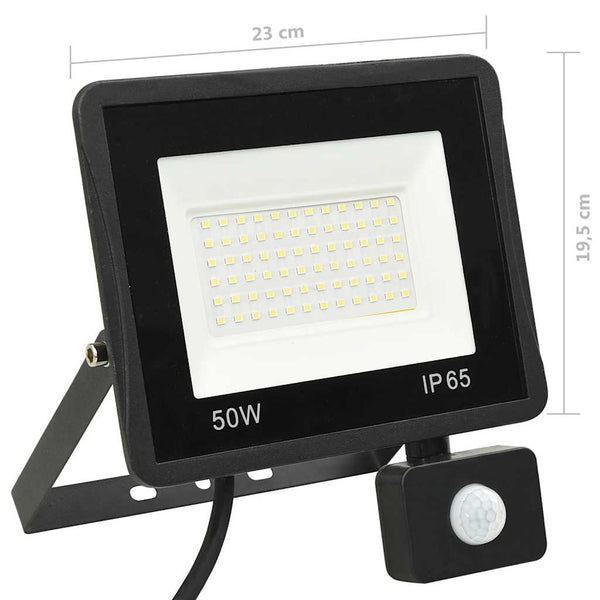 vidaXL LED Floodlight with Sensor 50W Warm White