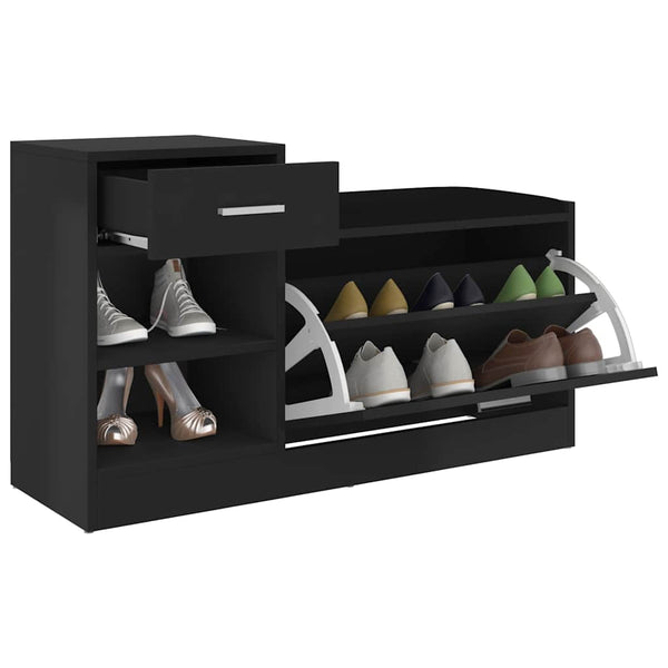 Schuhbank Schwarz Hochglanz mit Sitzfläche
