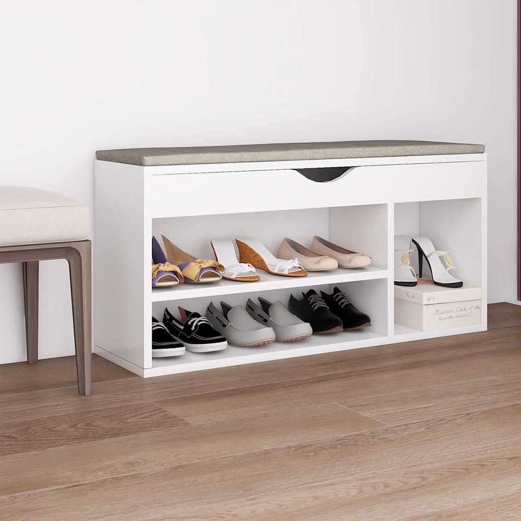 Schuhbank Weiß mit Kissen 104 cm
