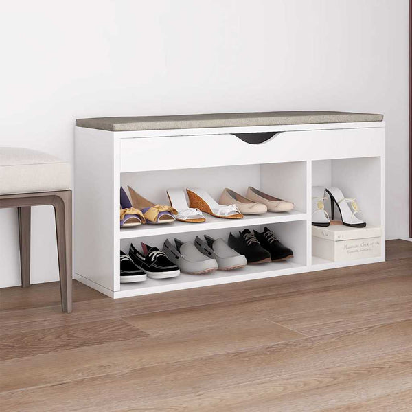 Schuhbank Weiß mit Kissen 104 cm