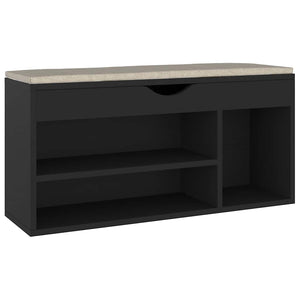vidaXL Banc à chaussures avec coussin noir 104x30x49 cm Bois d'ingénierie