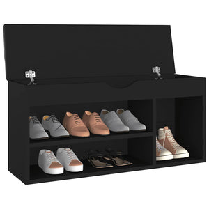 vidaXL Banc à chaussures avec coussin noir 104x30x49 cm Bois d'ingénierie