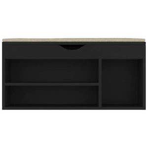 vidaXL Banc à chaussures avec coussin noir 104x30x49 cm Bois d'ingénierie