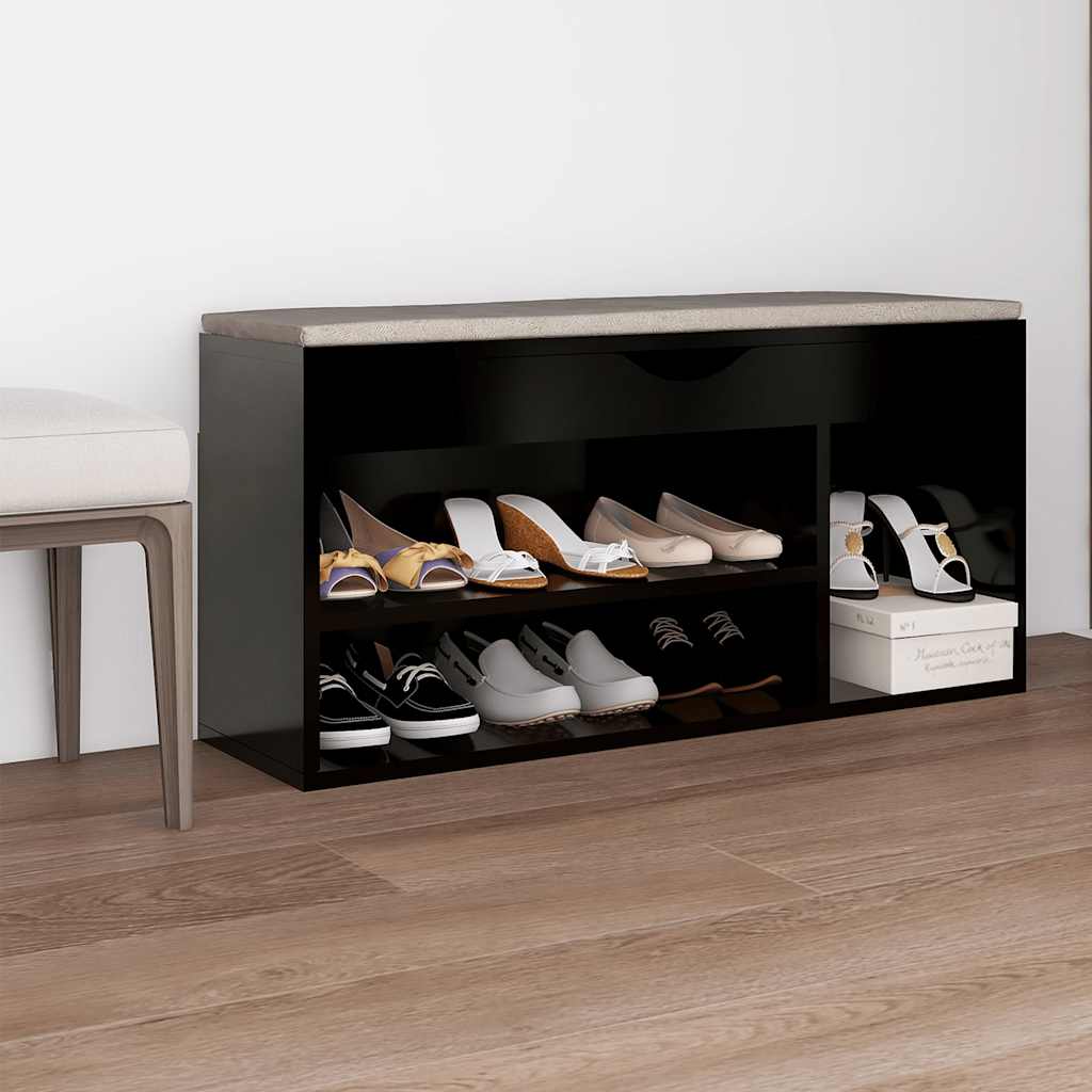 vidaXL Banc à chaussures avec coussin noir 104x30x49 cm Bois d'ingénierie
