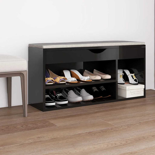 Schuhbank Schwarz mit Kissen 104cm