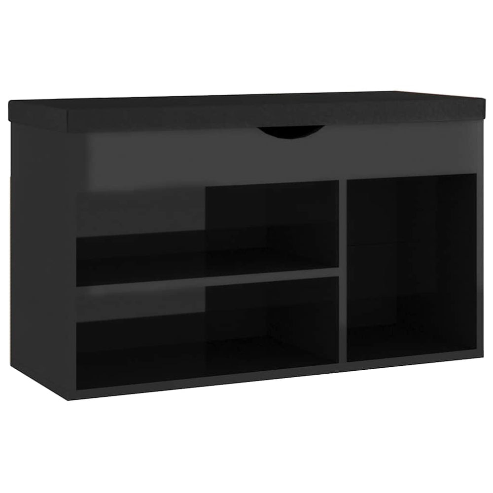 Schuhbank Schwarz Hochglanz mit Kissen 80cm