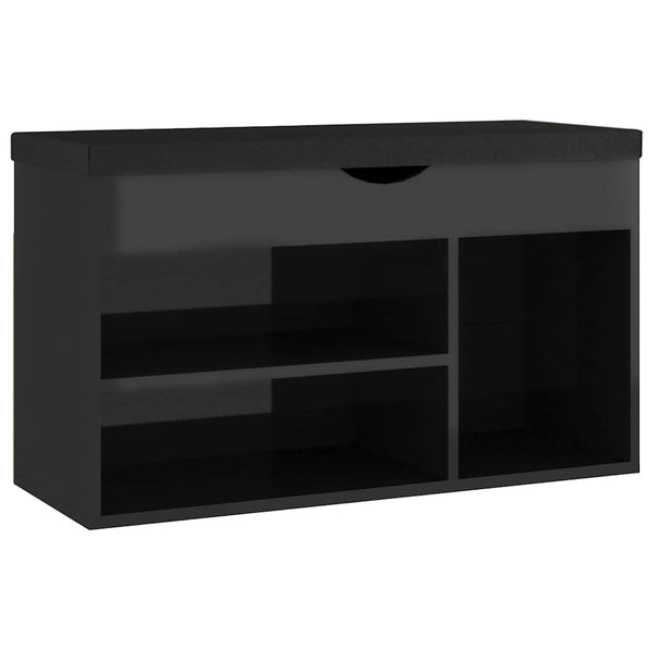 Schuhbank Schwarz Hochglanz mit Kissen 80cm