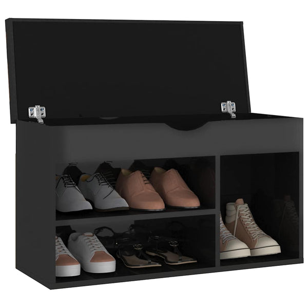 Schuhbank Schwarz Hochglanz mit Kissen 80cm
