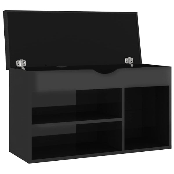 Schuhbank Schwarz Hochglanz mit Kissen 80cm